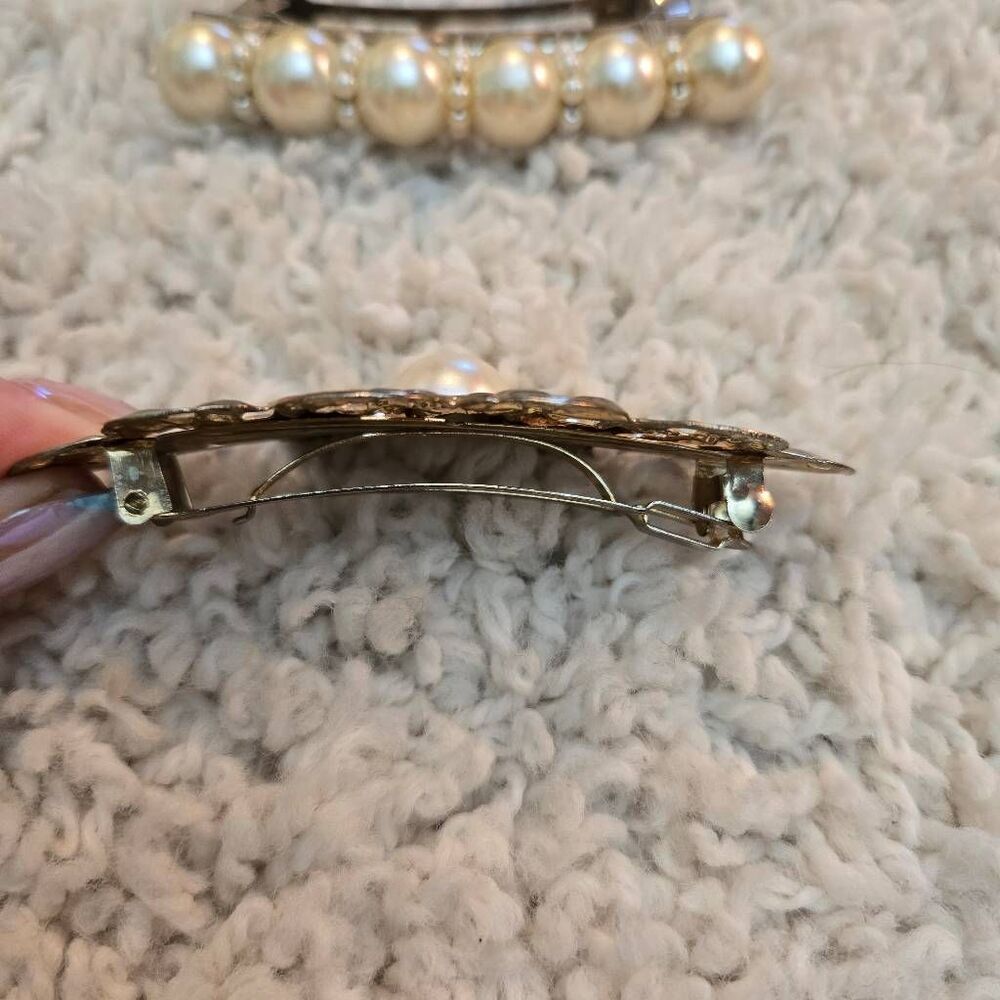 Mixed LOT 3 Barrettes Gold Tone & Pearls - Picture 3 of 5
